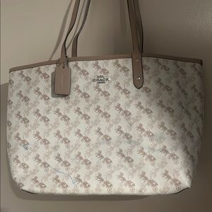 Coach Horse and Carriage reversibleTote - Cream and Brown/ visible ink mark